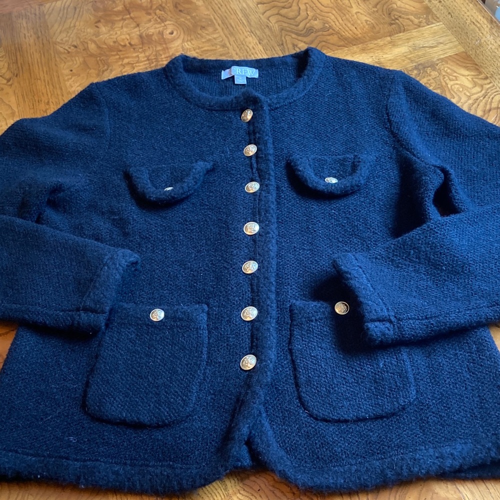 J. Crew black sweater cardigan with gold buttons. Size medium .